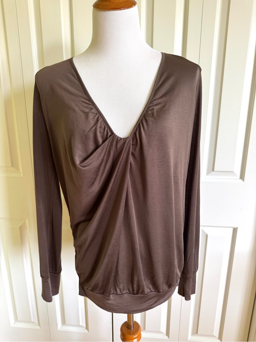 MARC CAIN Brown Silk Jersey V-neck Top 8